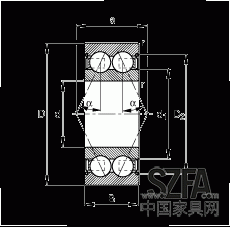 角接觸球軸承 30/8-B-2Z-TVH, 雙列，雙側(cè)間隙密封，接觸角 α = 25°